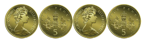 Four coins showing heads and tails in the pattern head, tail, head, tail